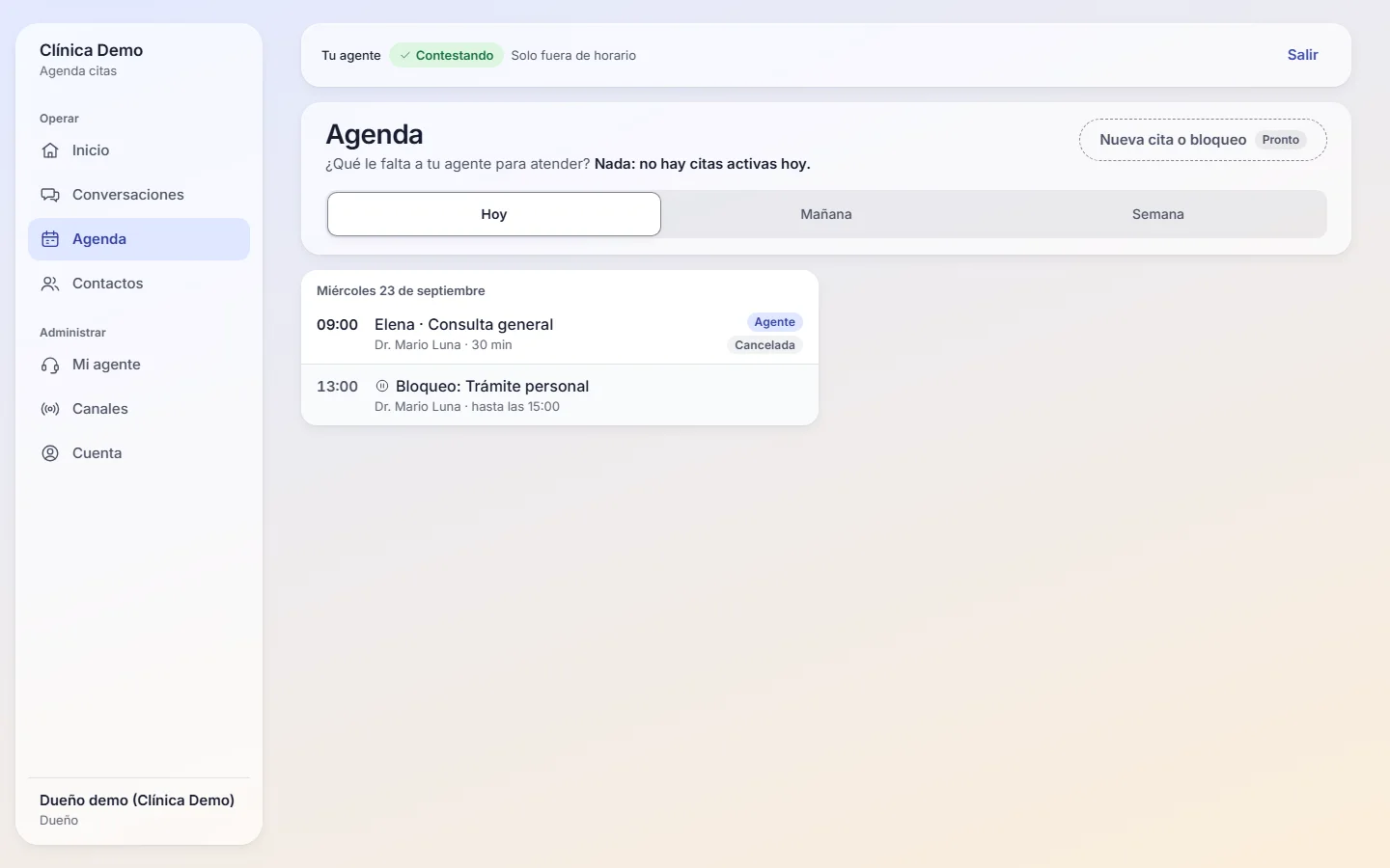 Calendar with the appointments the agent booked