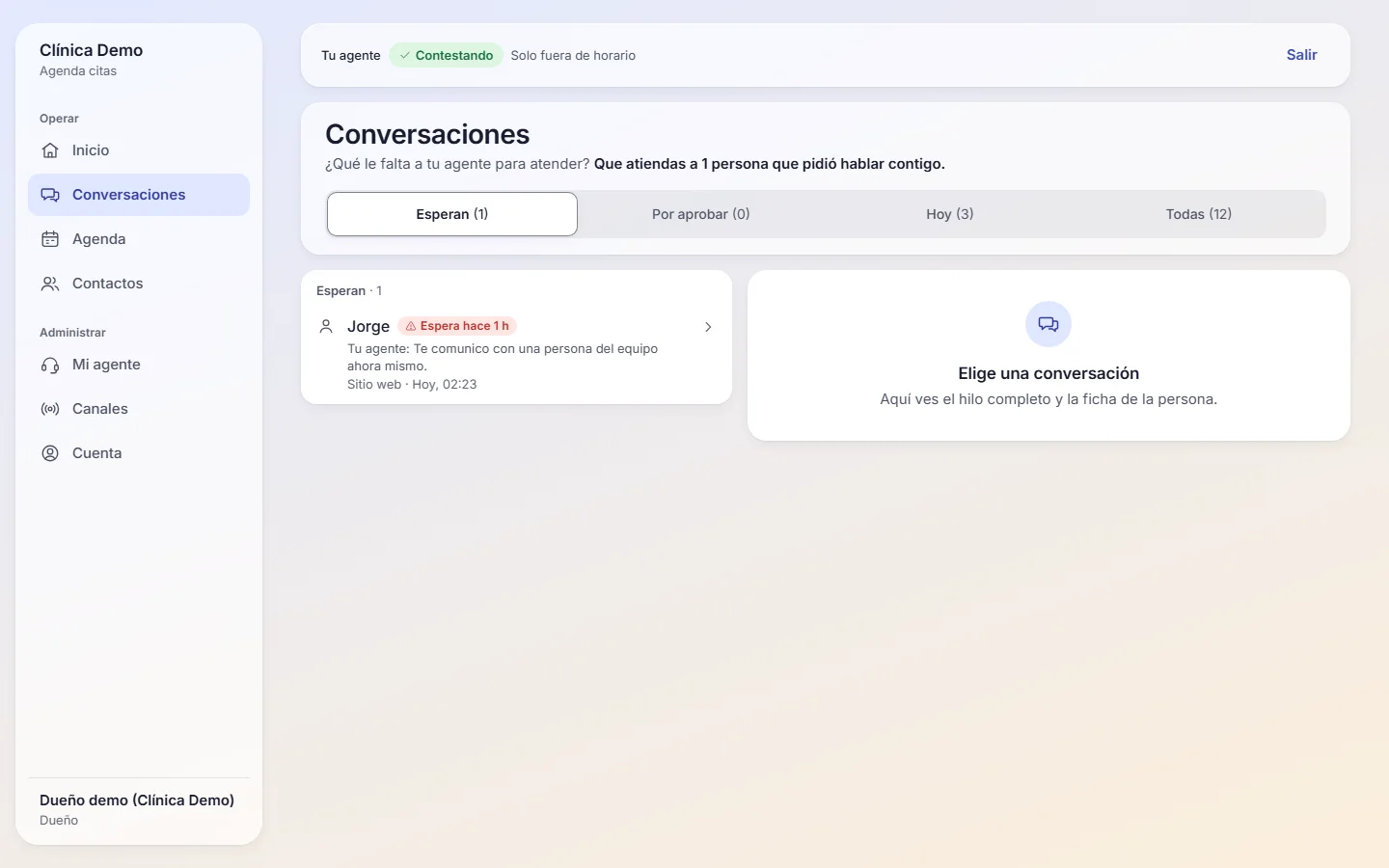 Conversations waiting for a person, in the Atiende dashboard